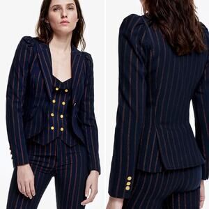 Smythe Navy Copper Pinstripe Puff Shoulder Blazer Tailored Jacket Power Size 6